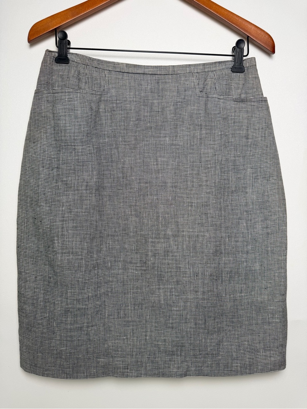 Vintage Talbots Irish Linen Black White Mini Houndstooth Pencil Skirt Size 10
